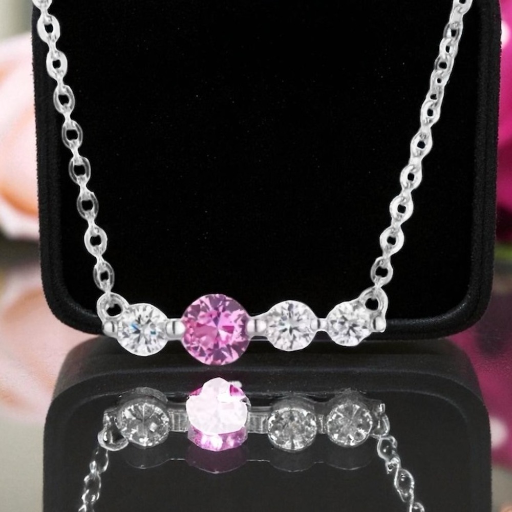 1 CT Pink Moissanite Necklace Over S925 W/ Certificate